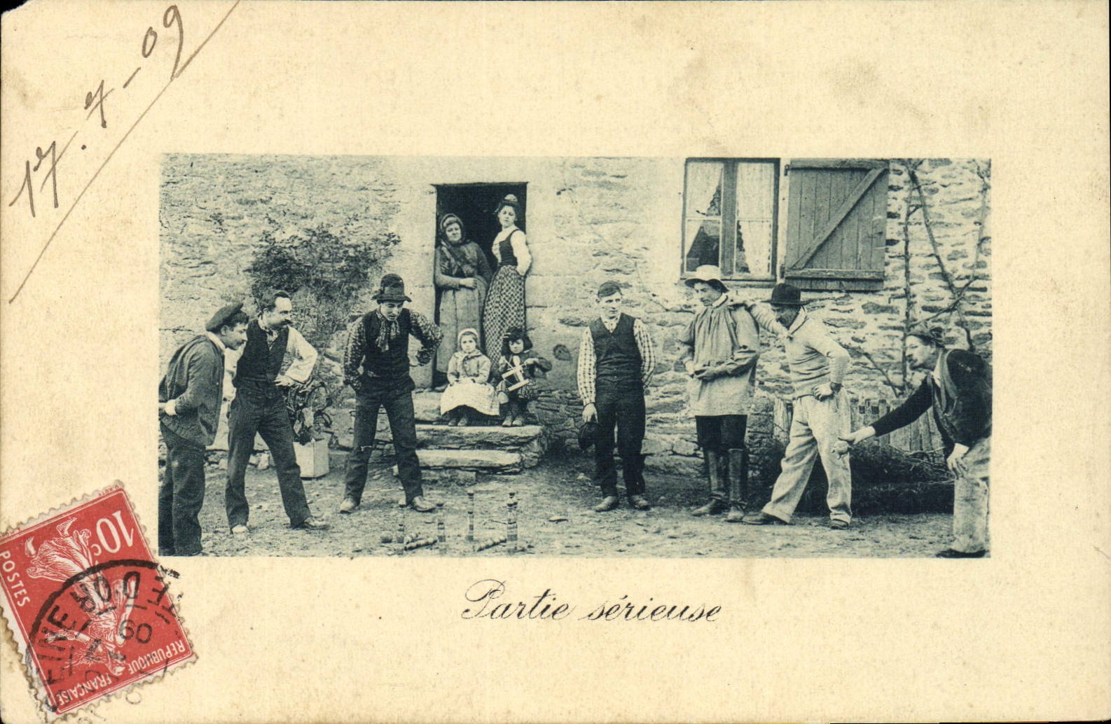 VINTAGE POSTCARD Ninepins Left serious