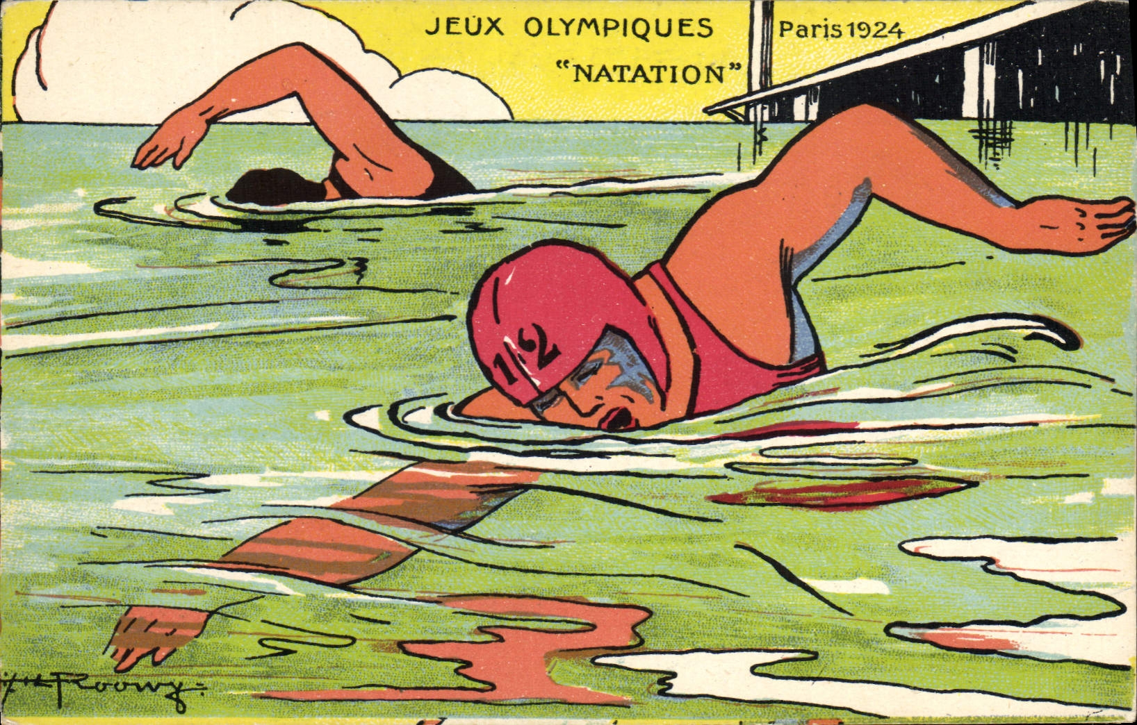 VINTAGE POSTCARD Olympic Games Paris 1924 swimming TOP