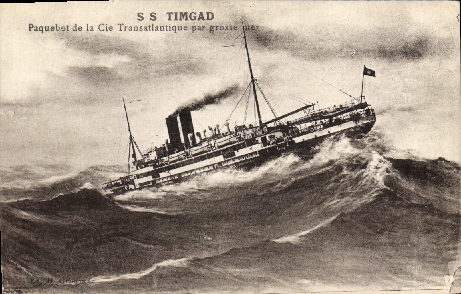 CPA Bateau SS Timgad Paquebot de la Cie Transatlantique par grosse mer 