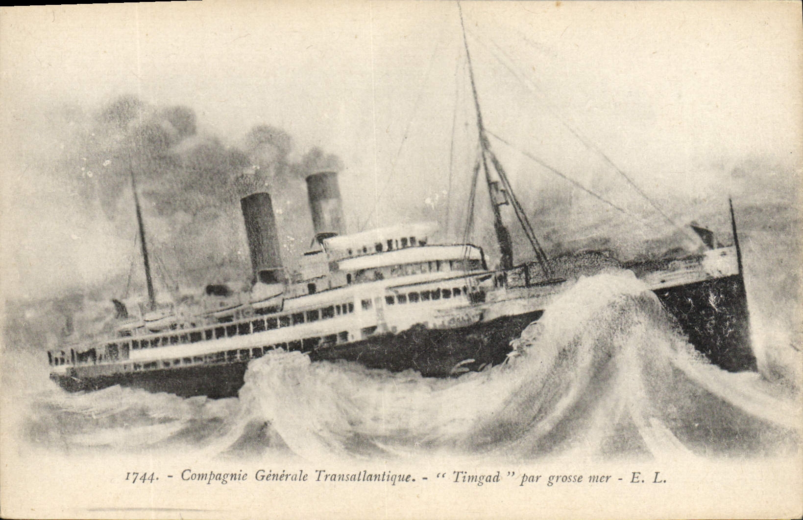 CPA Bateau Paquebot Compagnie Generale Transatlantique Timgad par grosse mer