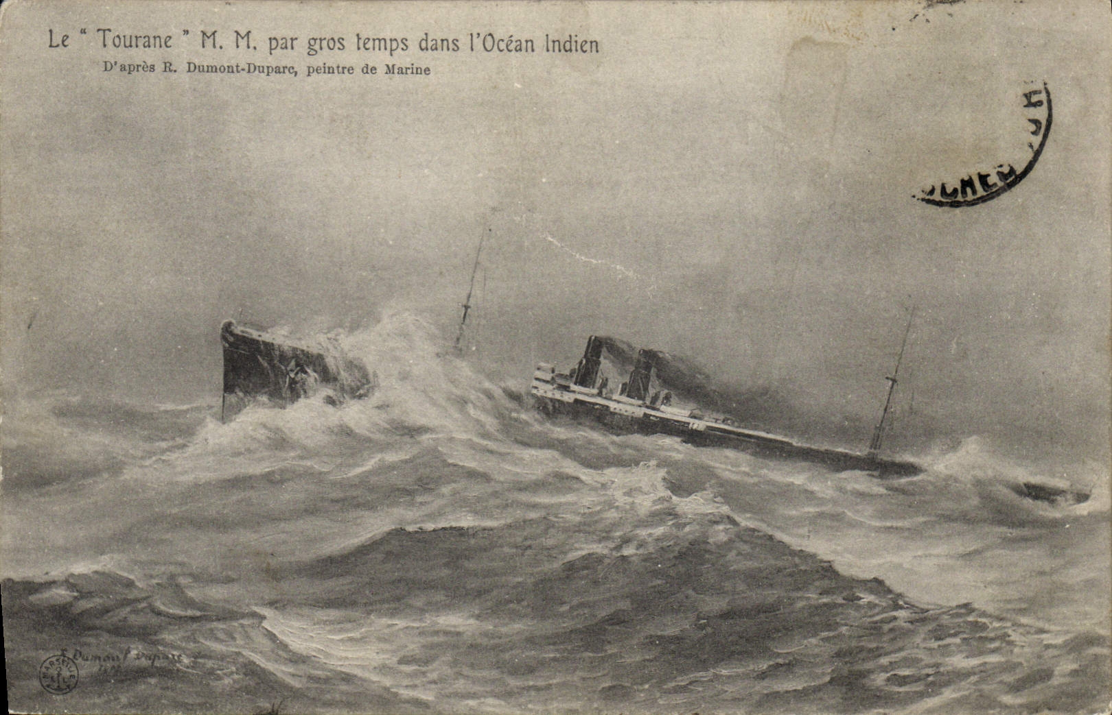 CPA Bateau Paquebot la Tourane MM par gros temps dans l'ocean indien