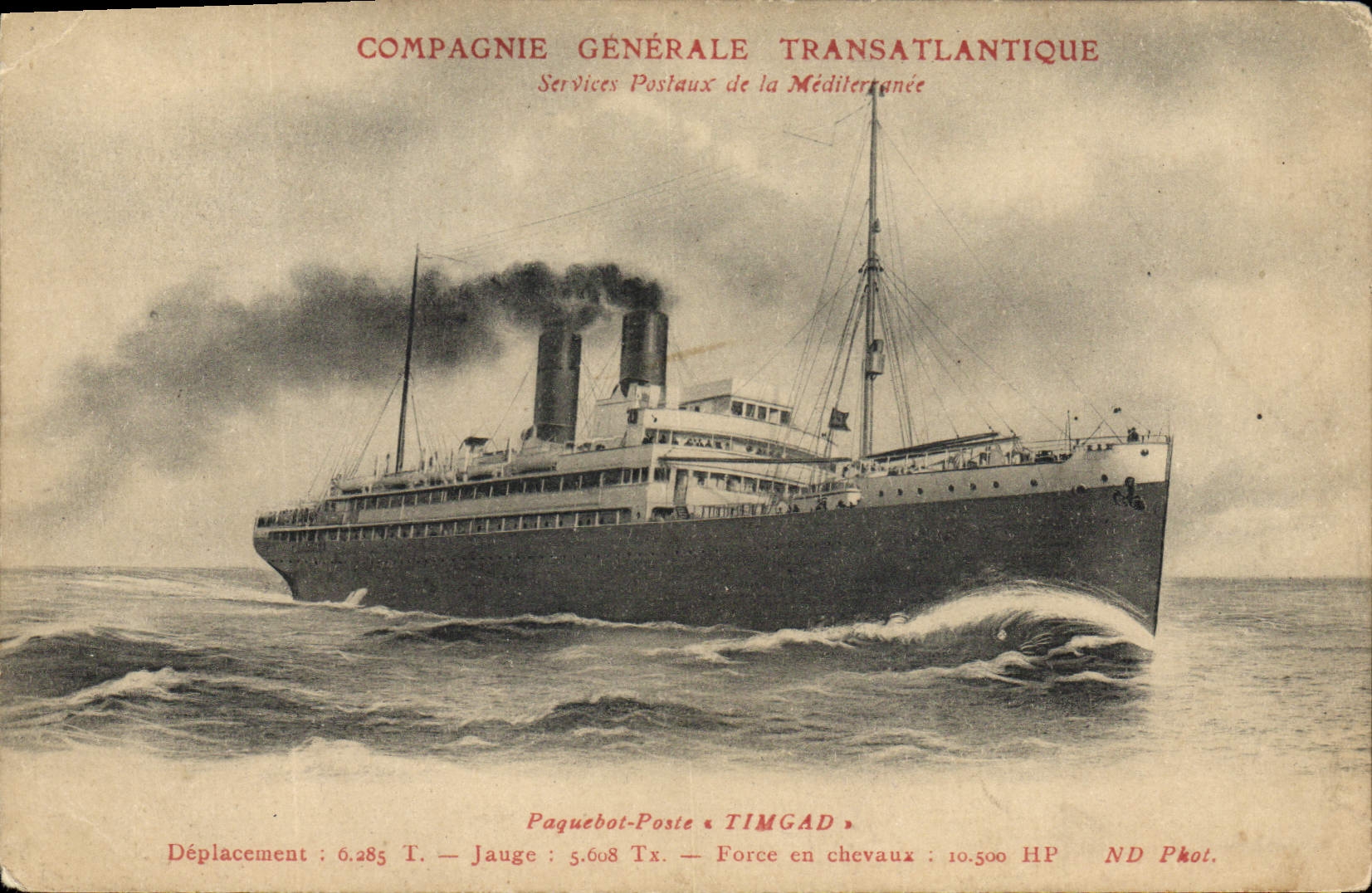 CPA Bateau Paquebot Compagnie Generale Transatlantique Paquebot Poste Timgad