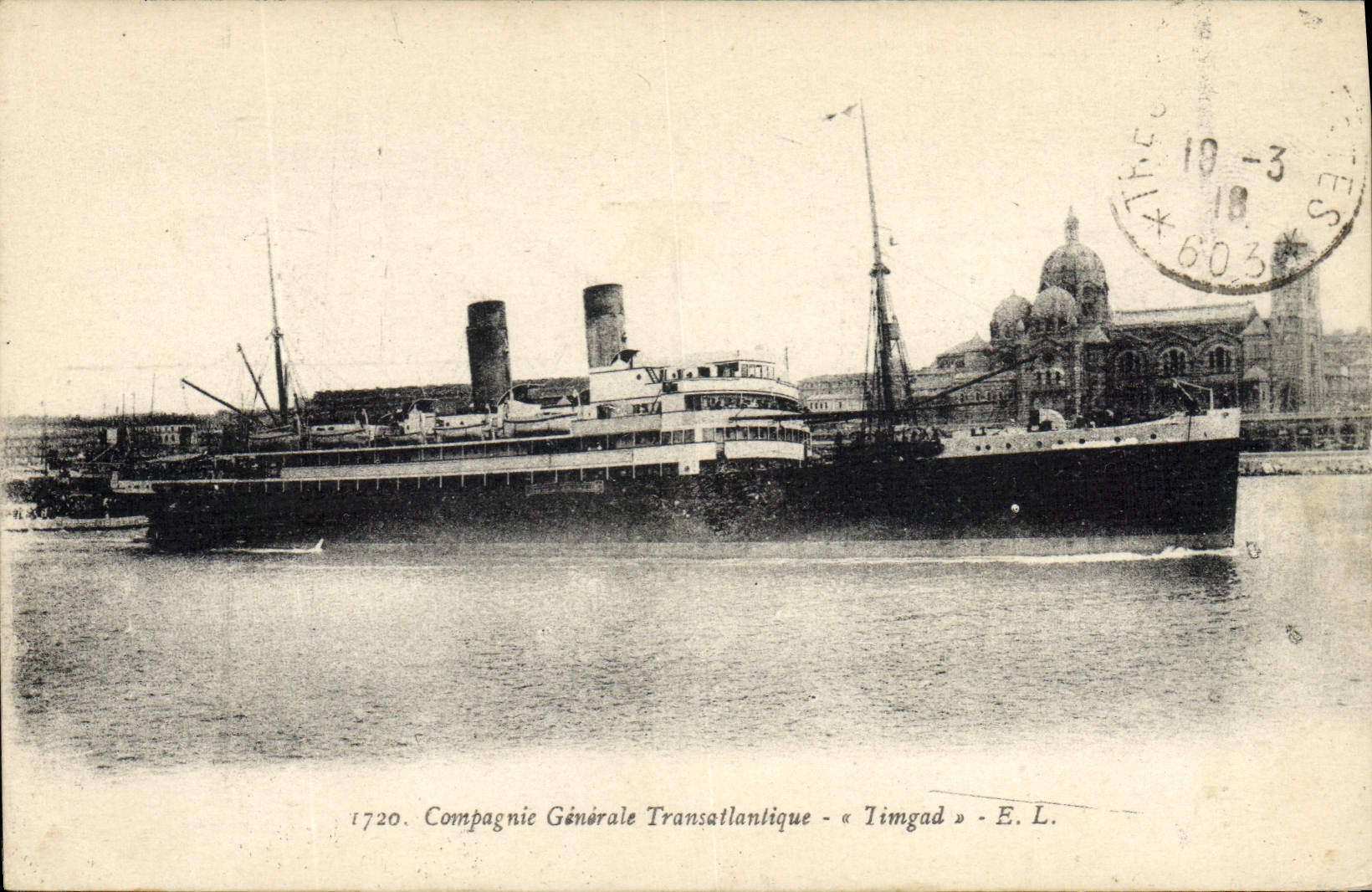 VINTAGE POSTCARD Boat Steamer General Company Transatlantic Timgad