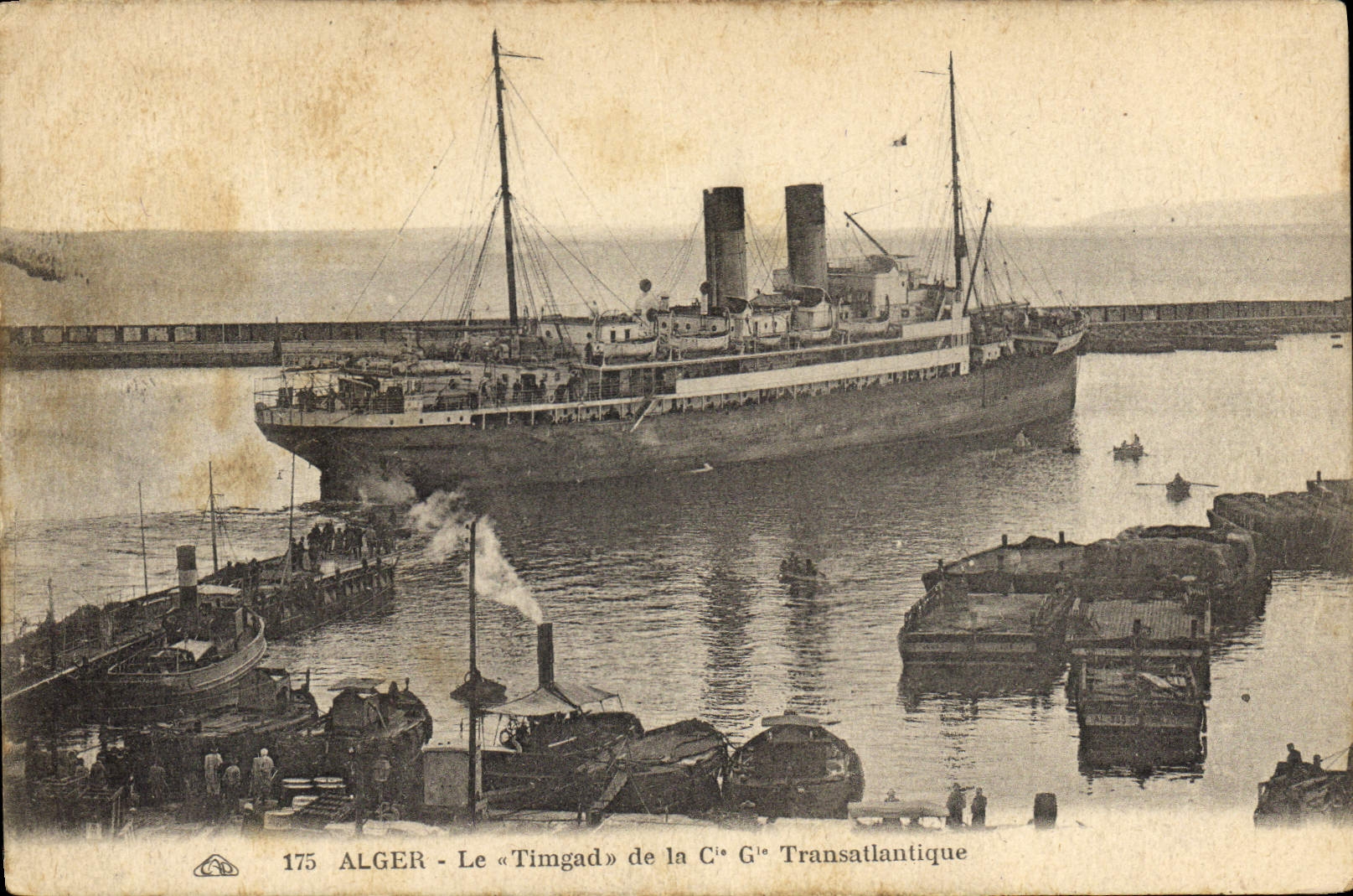 VINTAGE POSTCARD Boat Algiers Steamer Timgad of the Transatlantic Co Gle