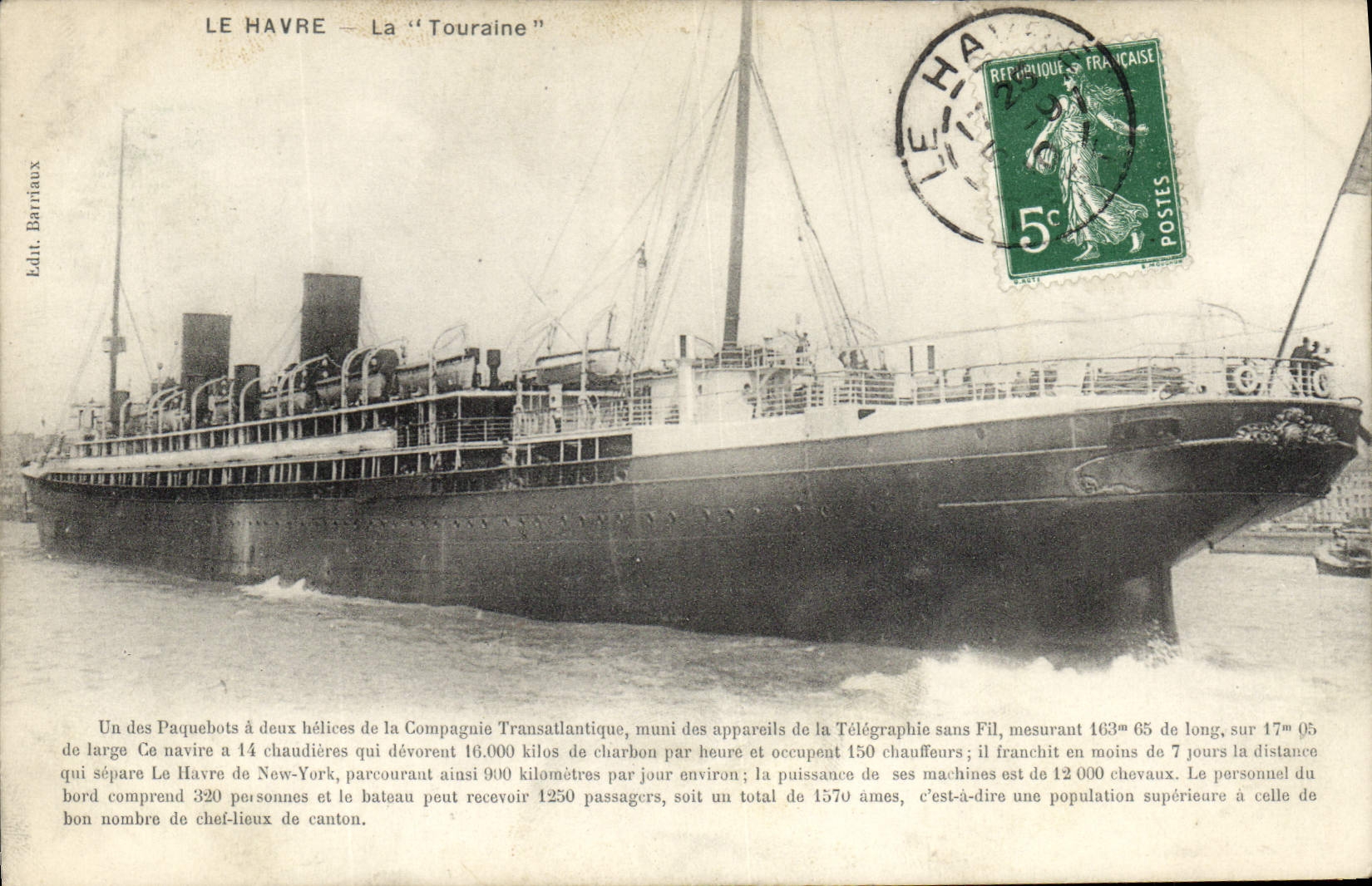 CPA Bateau Paquebot Le Havre La Touraine