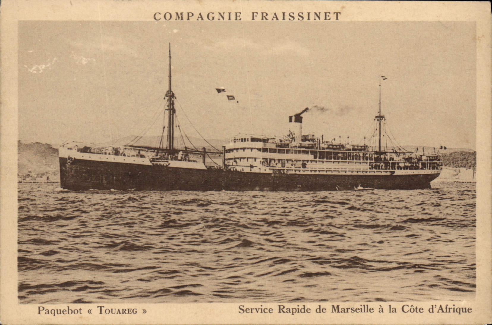 CPA Bateau Paquebot Touareg Service rapide de Marseille a la Cote d'Afrique Compagnie Fraissinet