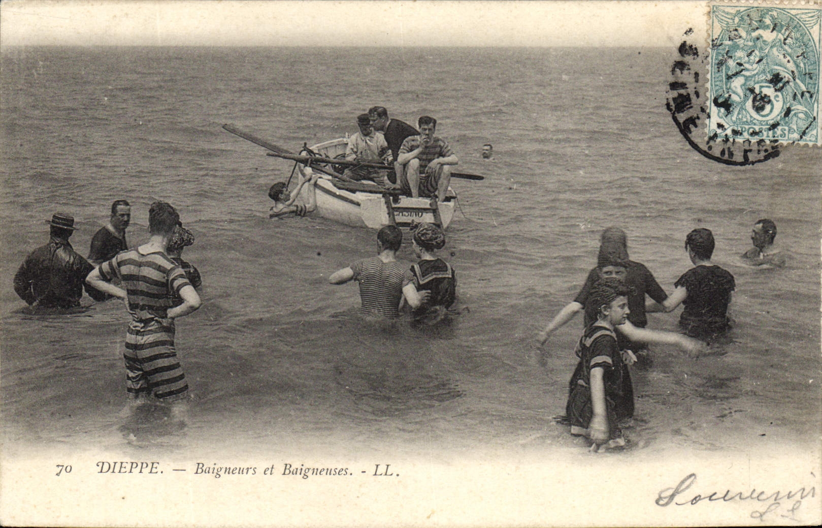 VINTAGE POSTCARD Woman Bathing suit Dieppe Bathers and bathers