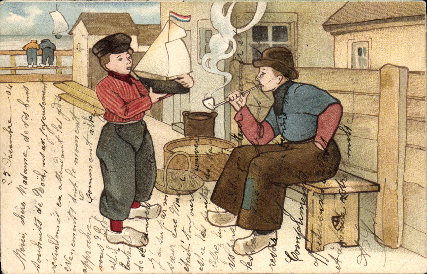 VINTAGE POSTCARD Fantasy Illustrator Wells Children Netherlands Pipe Tobacco