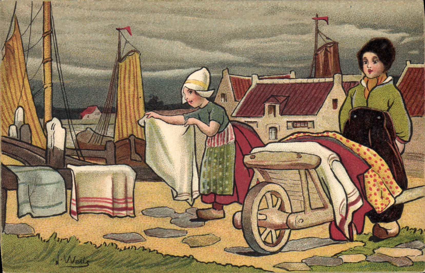 VINTAGE POSTCARD Fantasy Illustrator Wells Netherlands Children