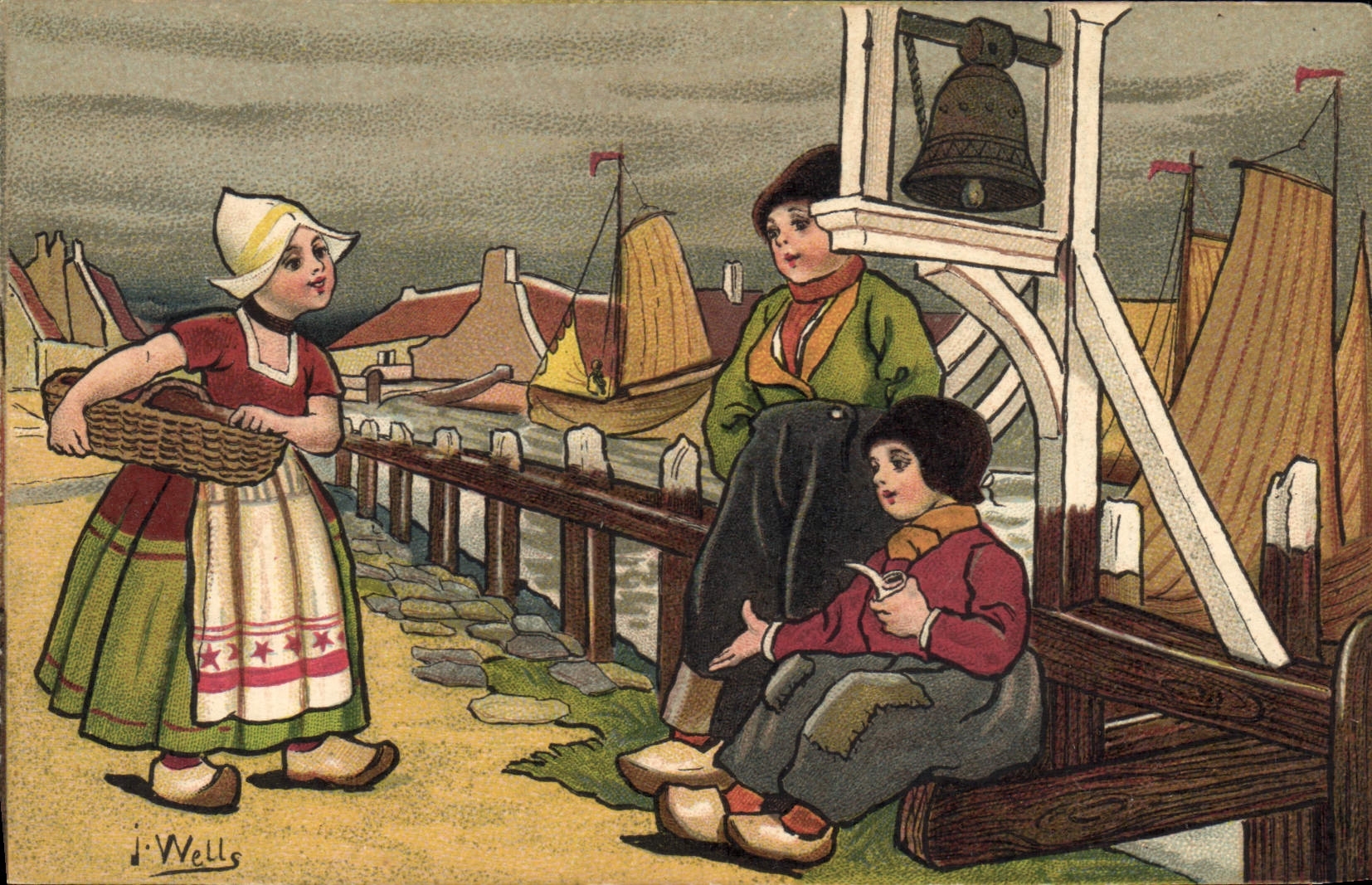 CPA Fantaisie Illustrateur Wells Enfants Pays-Bas Cloche