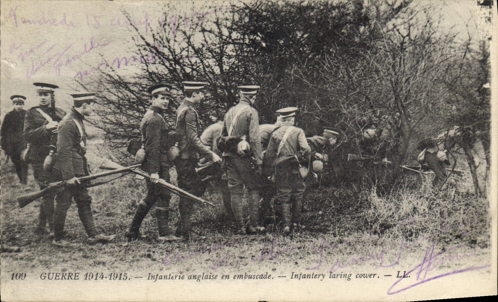 VINTAGE POSTCARD Militaria English Infantry in ambush