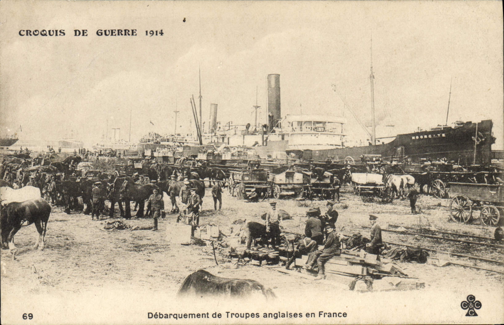 VINTAGE POSTCARD Militaria Unloading of English troops in France