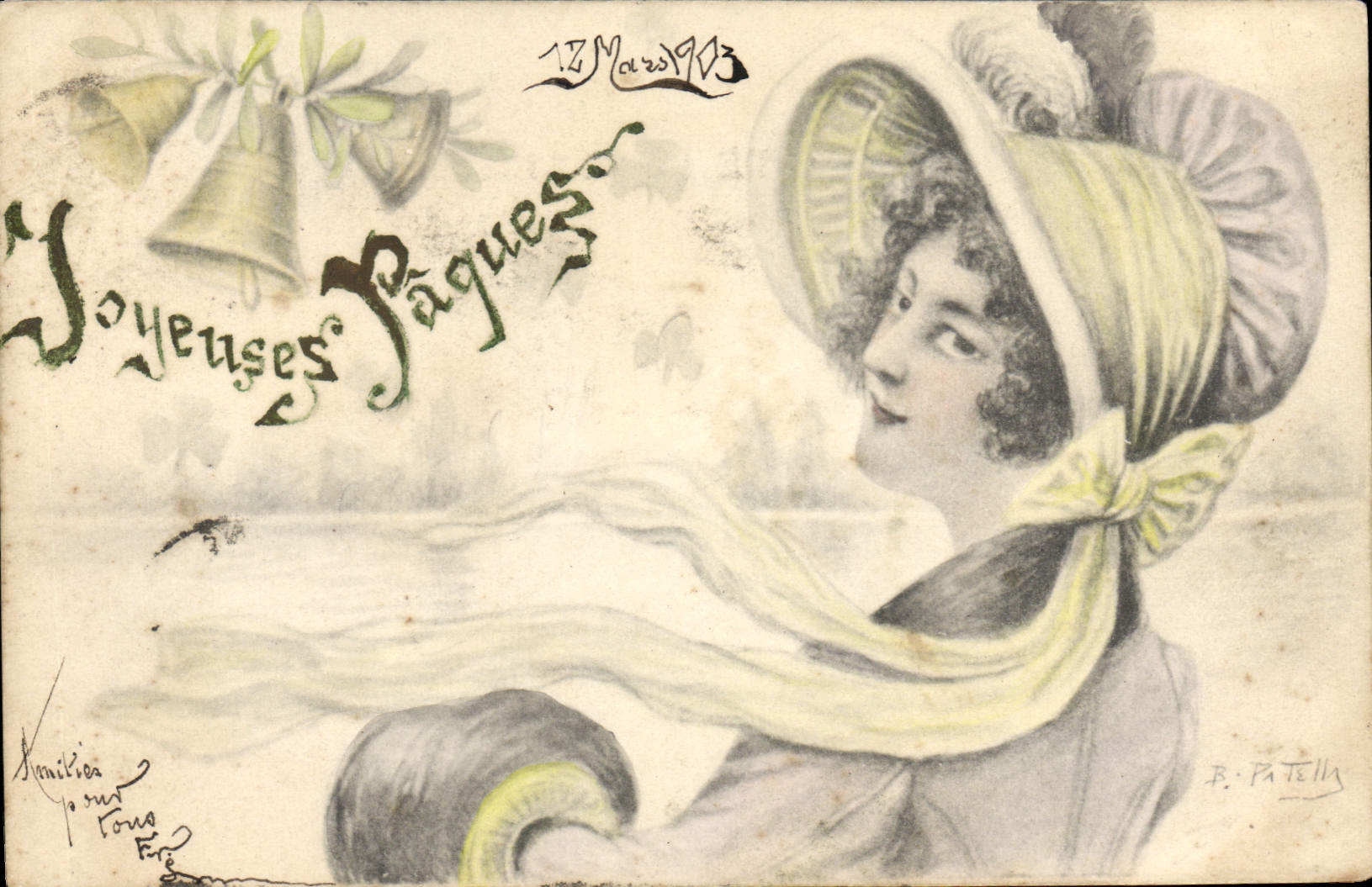 CPA Fantaisie Illustrateur Femme Paques