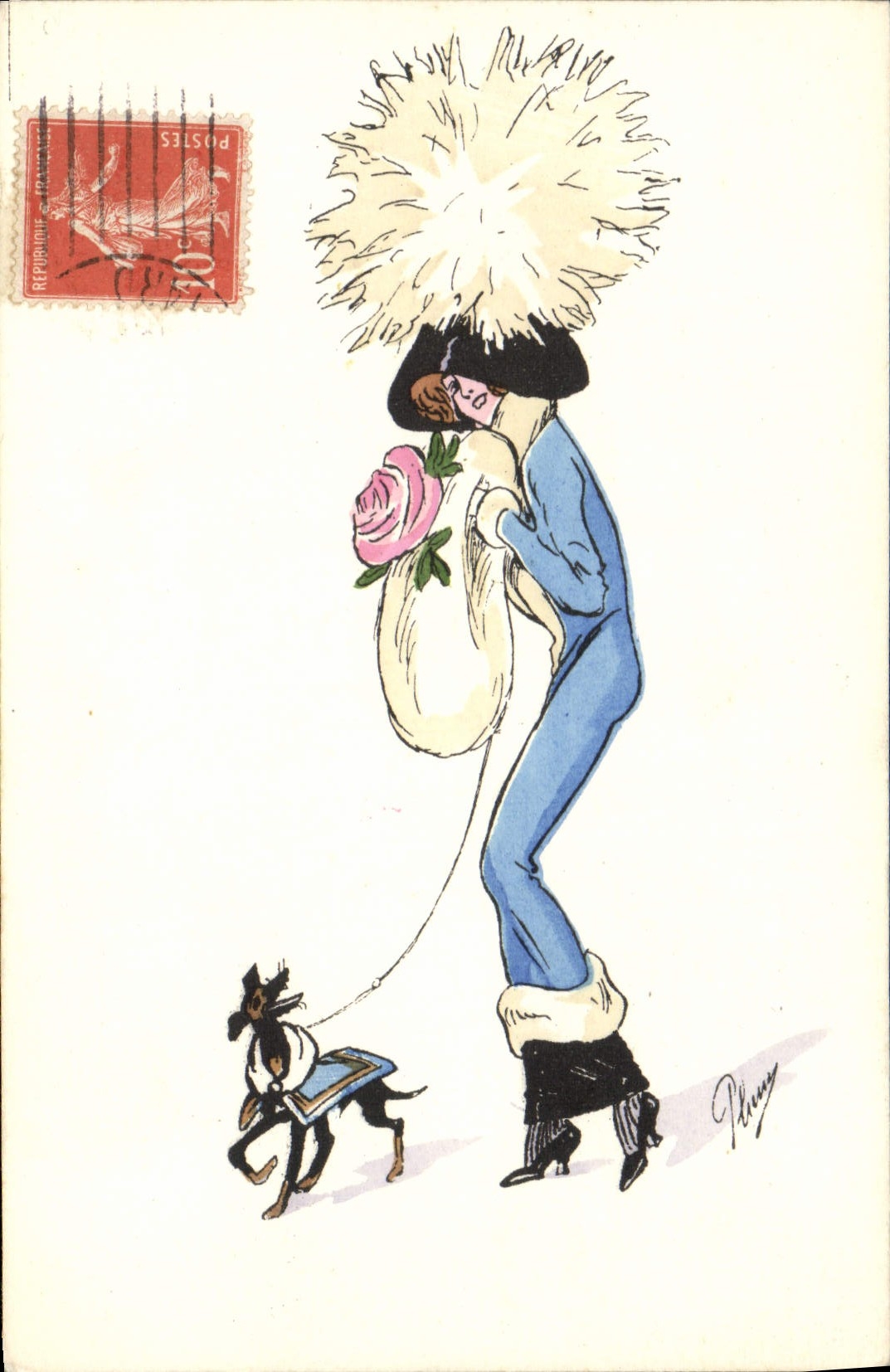 CPA Fantaisie Illustrateur Femme Chien