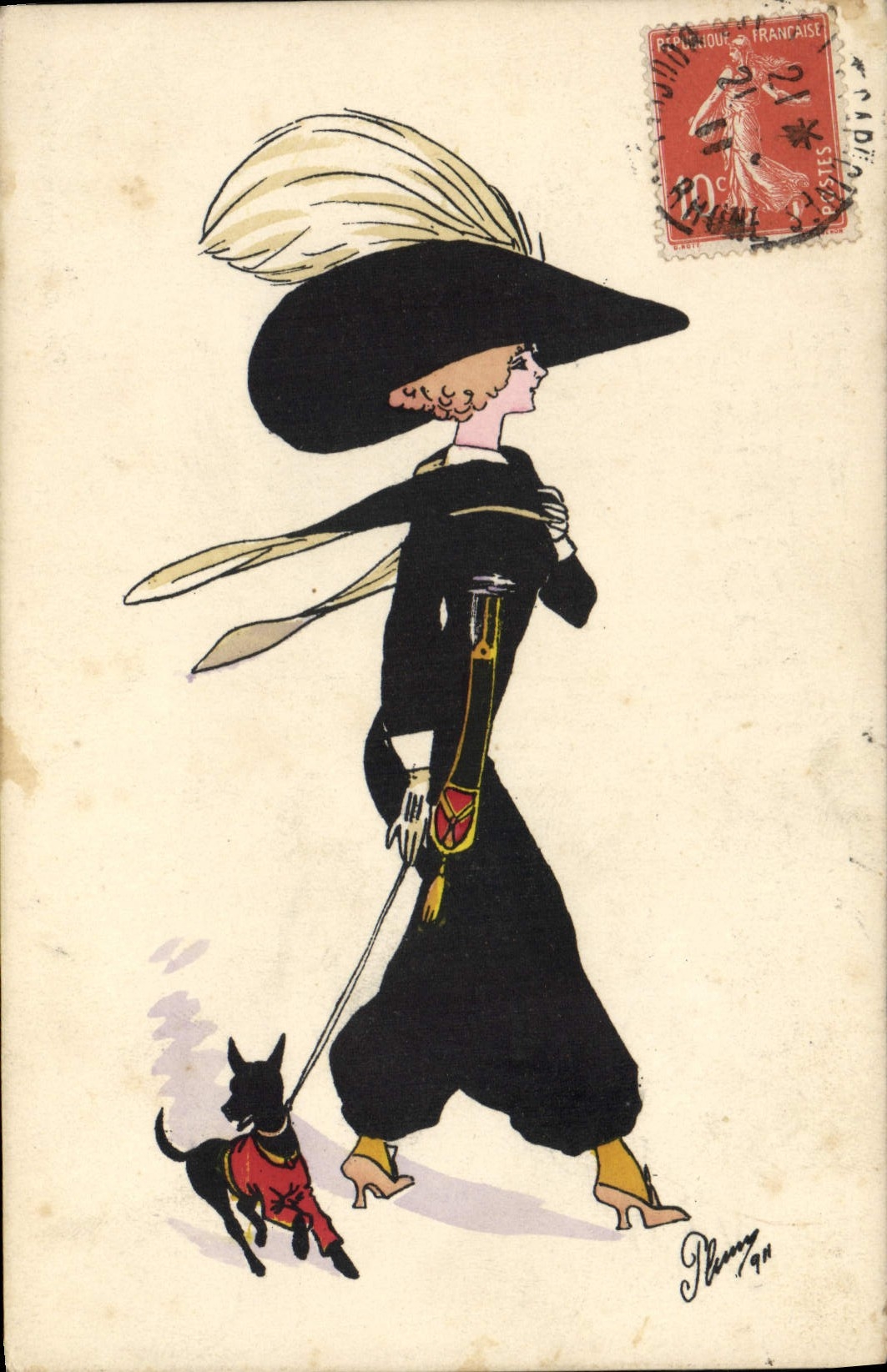 CPA Fantaisie Illustrateur Femme Chien