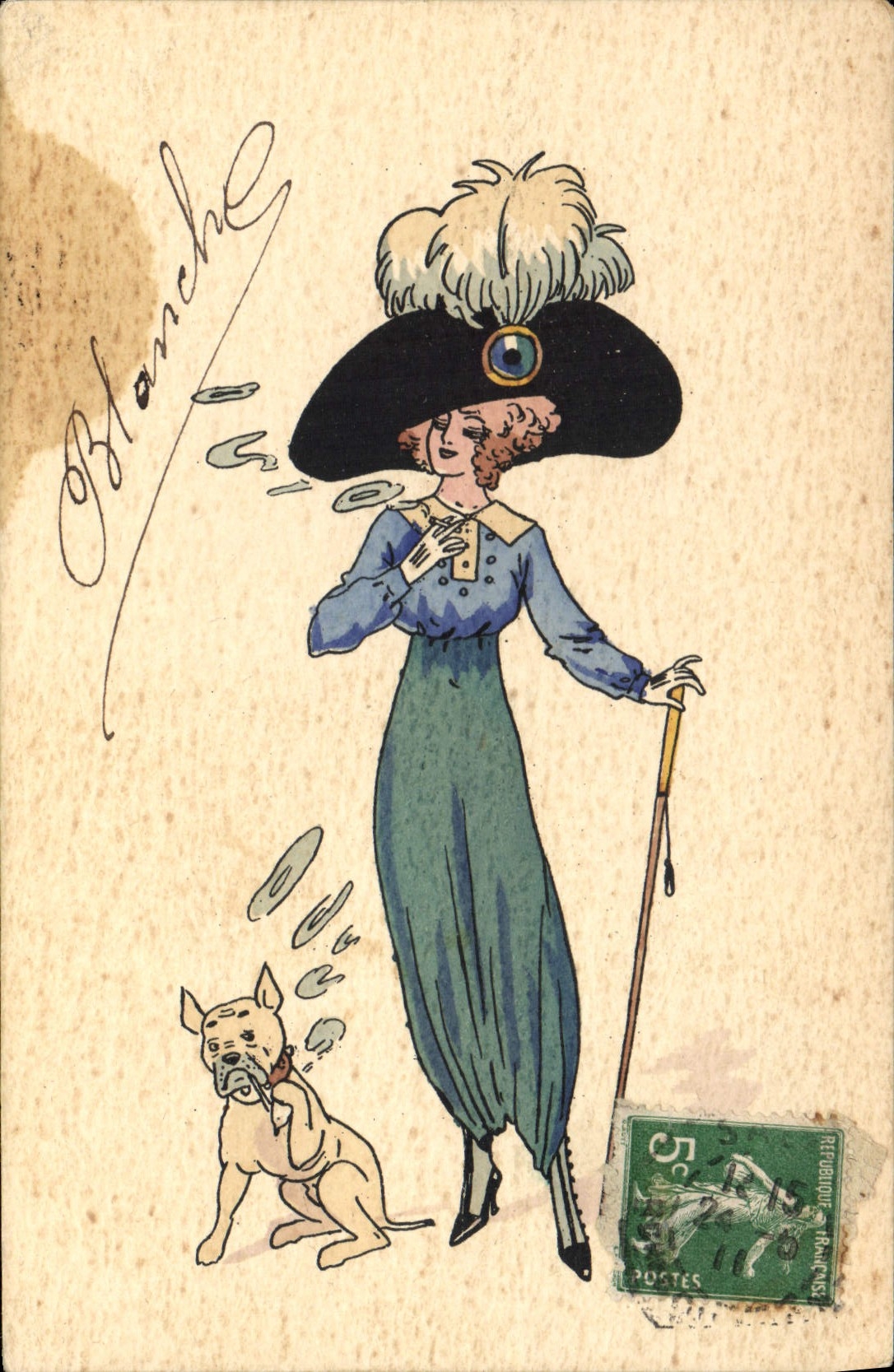 CPA Fantaisie Illustrateur Femme Chien