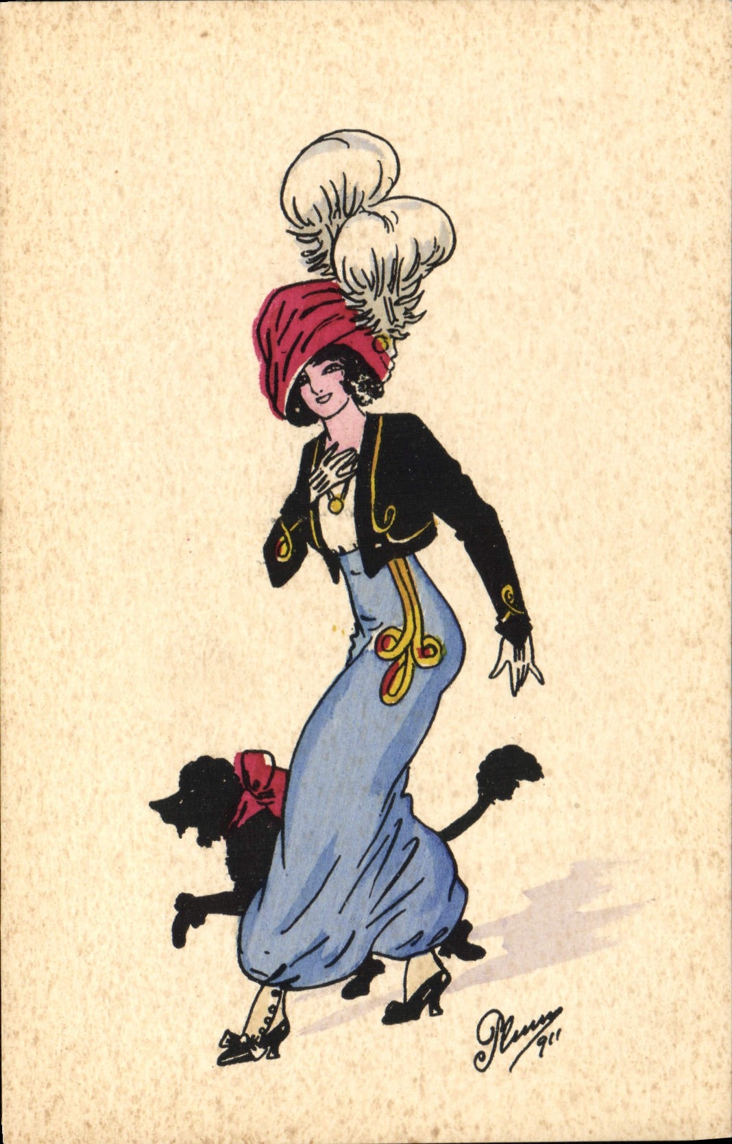 CPA Fantaisie Illustrateur Femme Chien