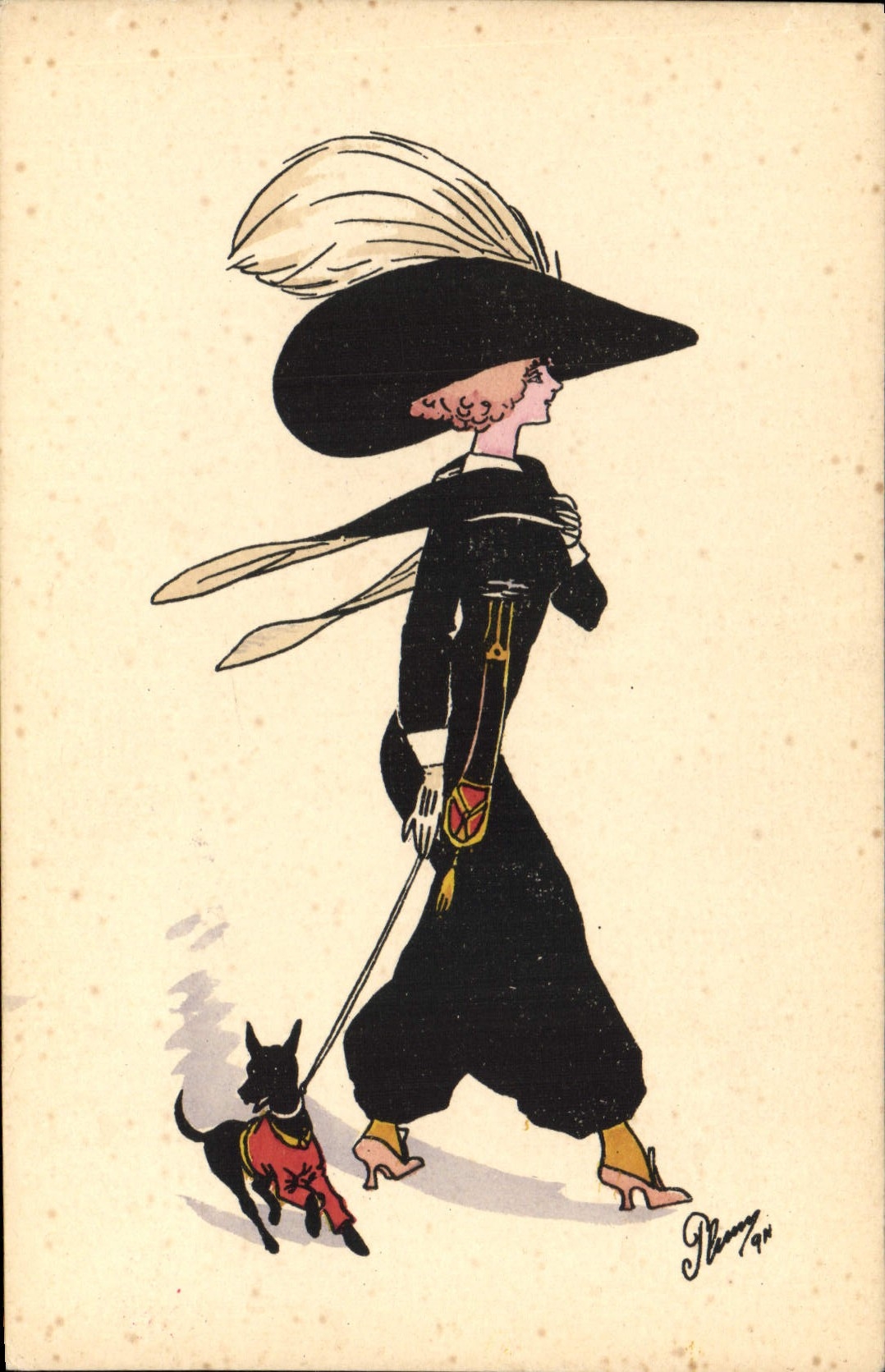 CPA Fantaisie Illustrateur Femme Chien