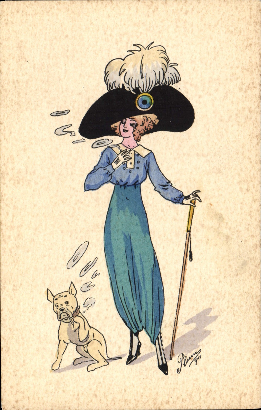 CPA Fantaisie Illustrateur Femme Chien