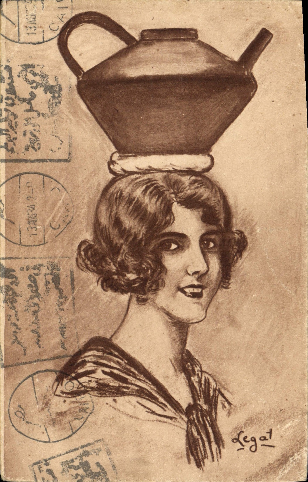 CPA Folklore Type Basque Jolie basquaise a la fontaine