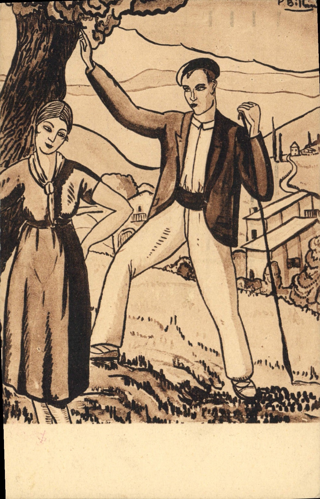 CPA Folklore Pays basque Idylle basque Billard