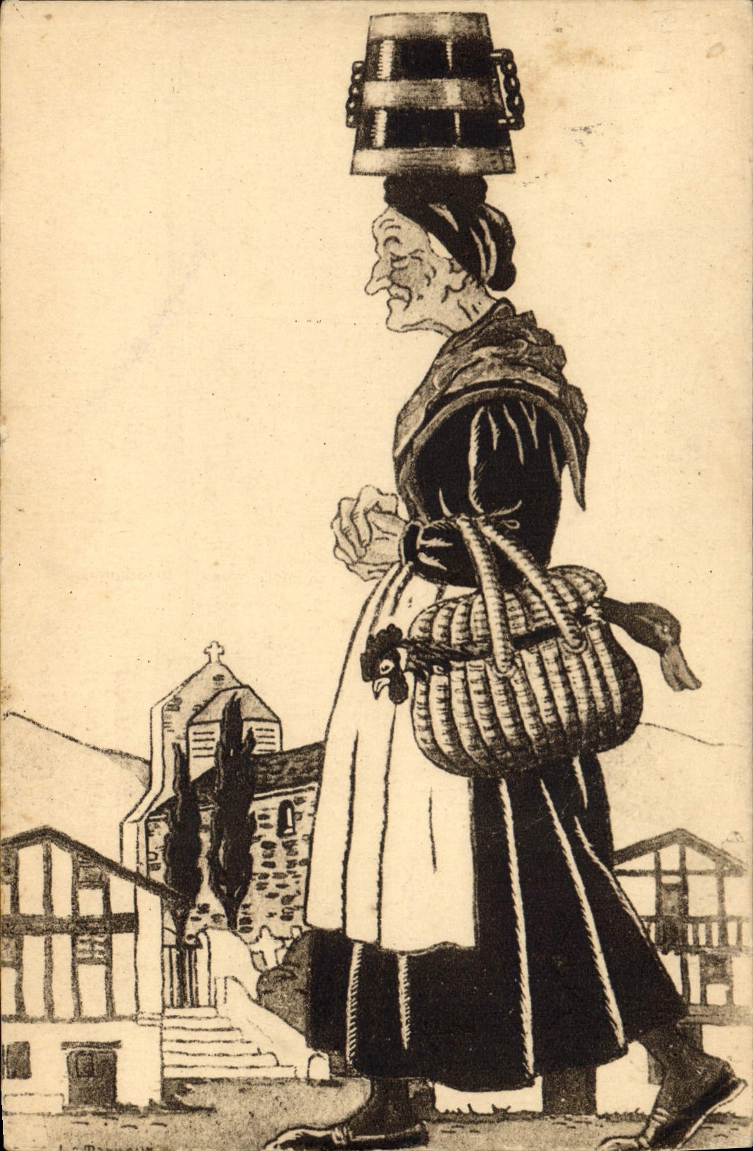 CPA Folklore Pays basque Jour de marche Jacques Le Tanneur