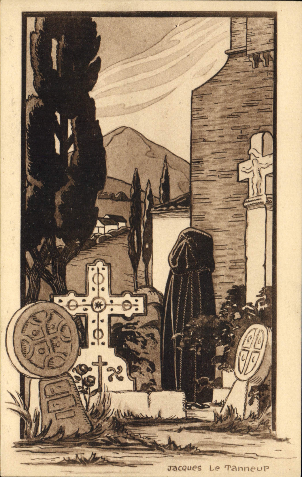 CPA Folklore Basquaise au cimetiere 