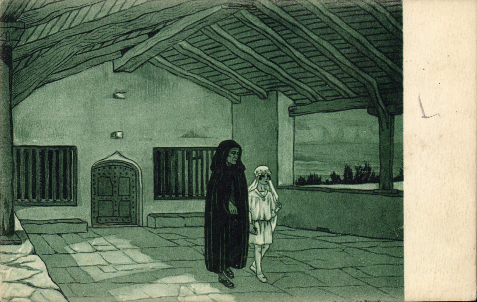 CPA Folklore Pays basque Sous le porche de la chapelle St Joseph a Bidart 