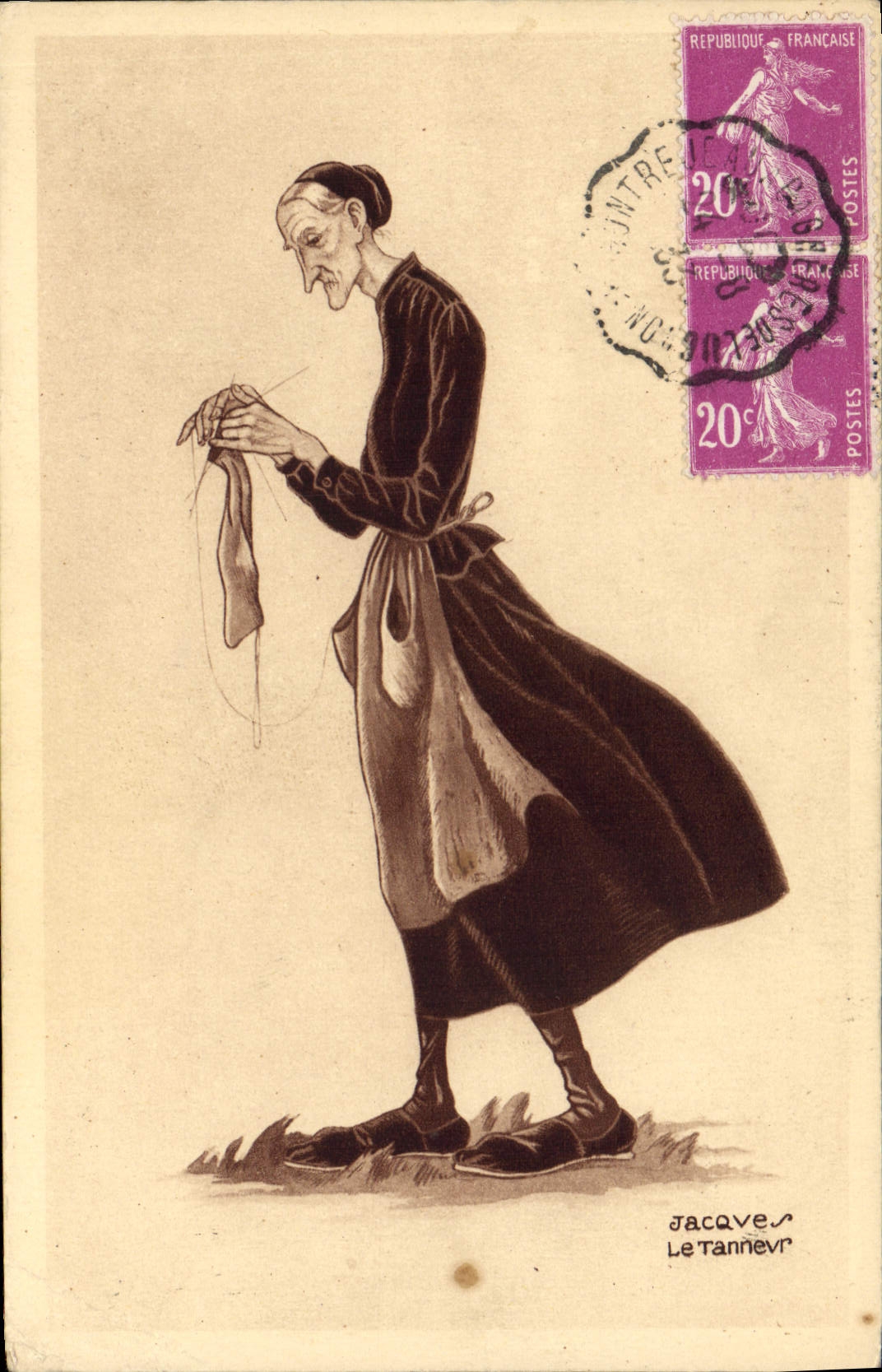 CPA Folklore Vieille basquaise au tricot Jacques le Tanneur