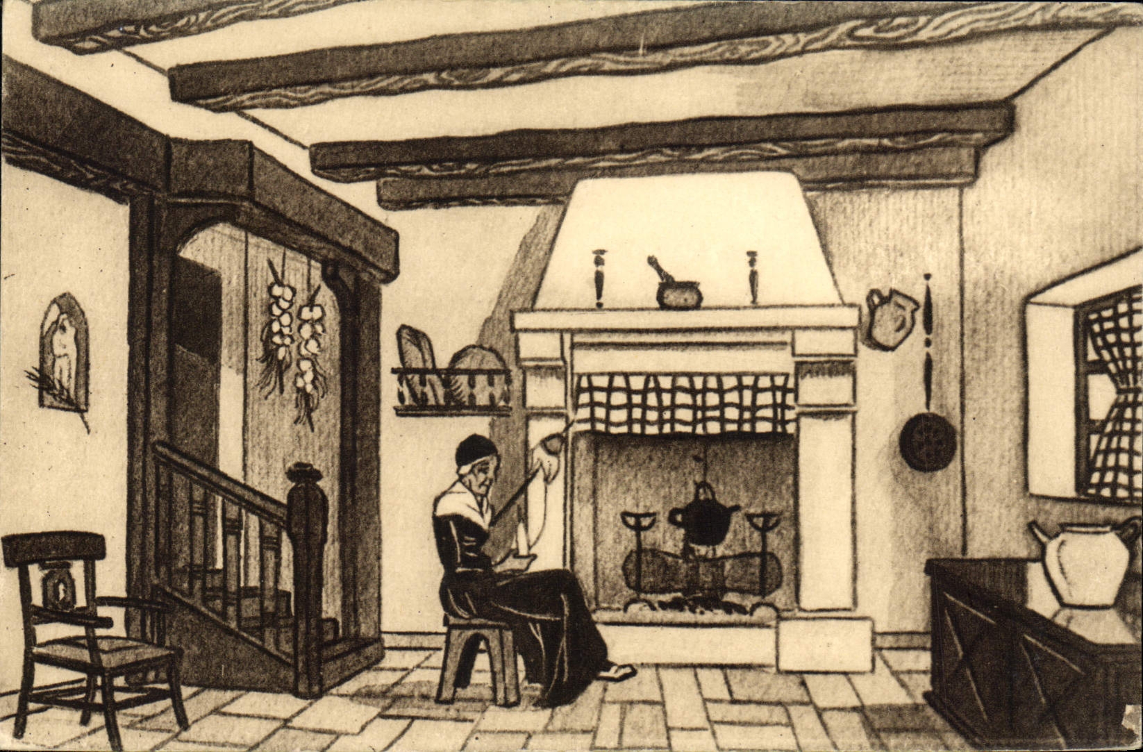 CPA Folklore Pays basque Interieur Jacques le Tanneur