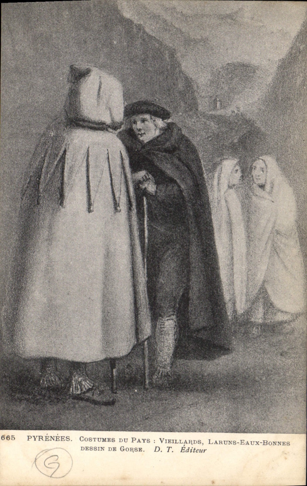 CPA Folklore Pyrenees Vieillards Laruns Eaux Bonnes Gorse 