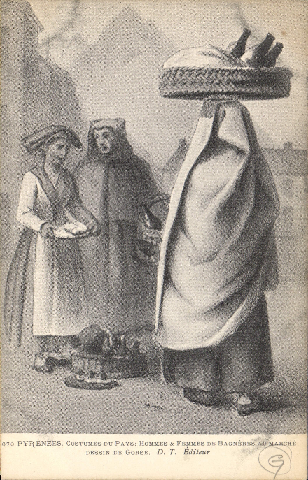 CPA Folklore Costumes du pays Hommes et femme de Bagneres au marche Gorse 