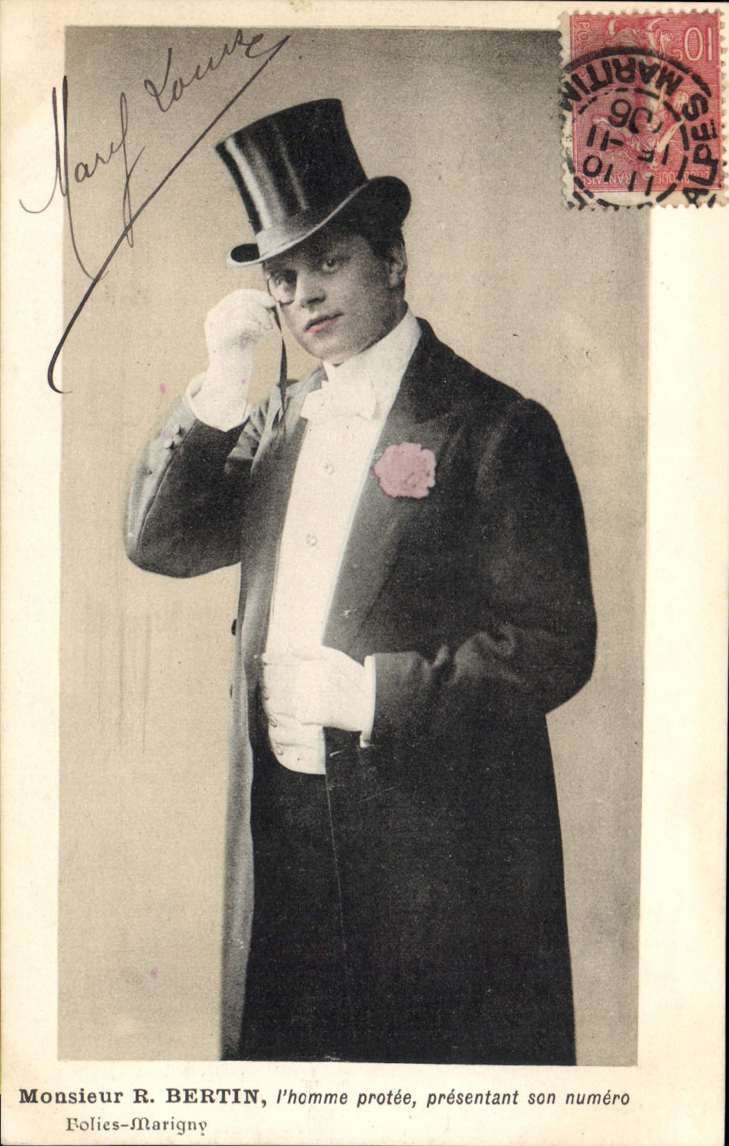 CPM Cinema Monsieur R Bertin l'homme protee presentant son numero