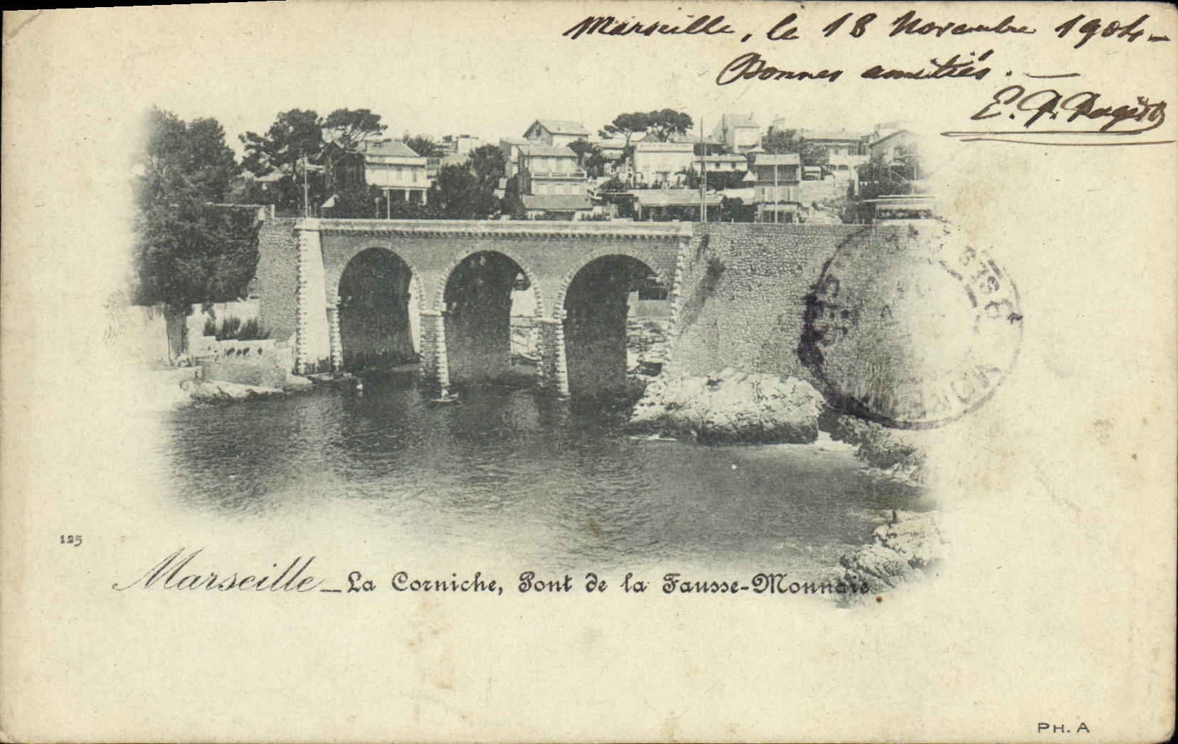 Puente de Marsella Corzniche de la POSTAL de la VENDIMIA del dinero falsificado