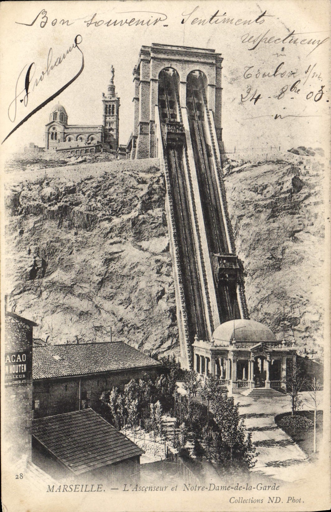 CPA Marseille L'Ascenseur et Notre dame de la Garde