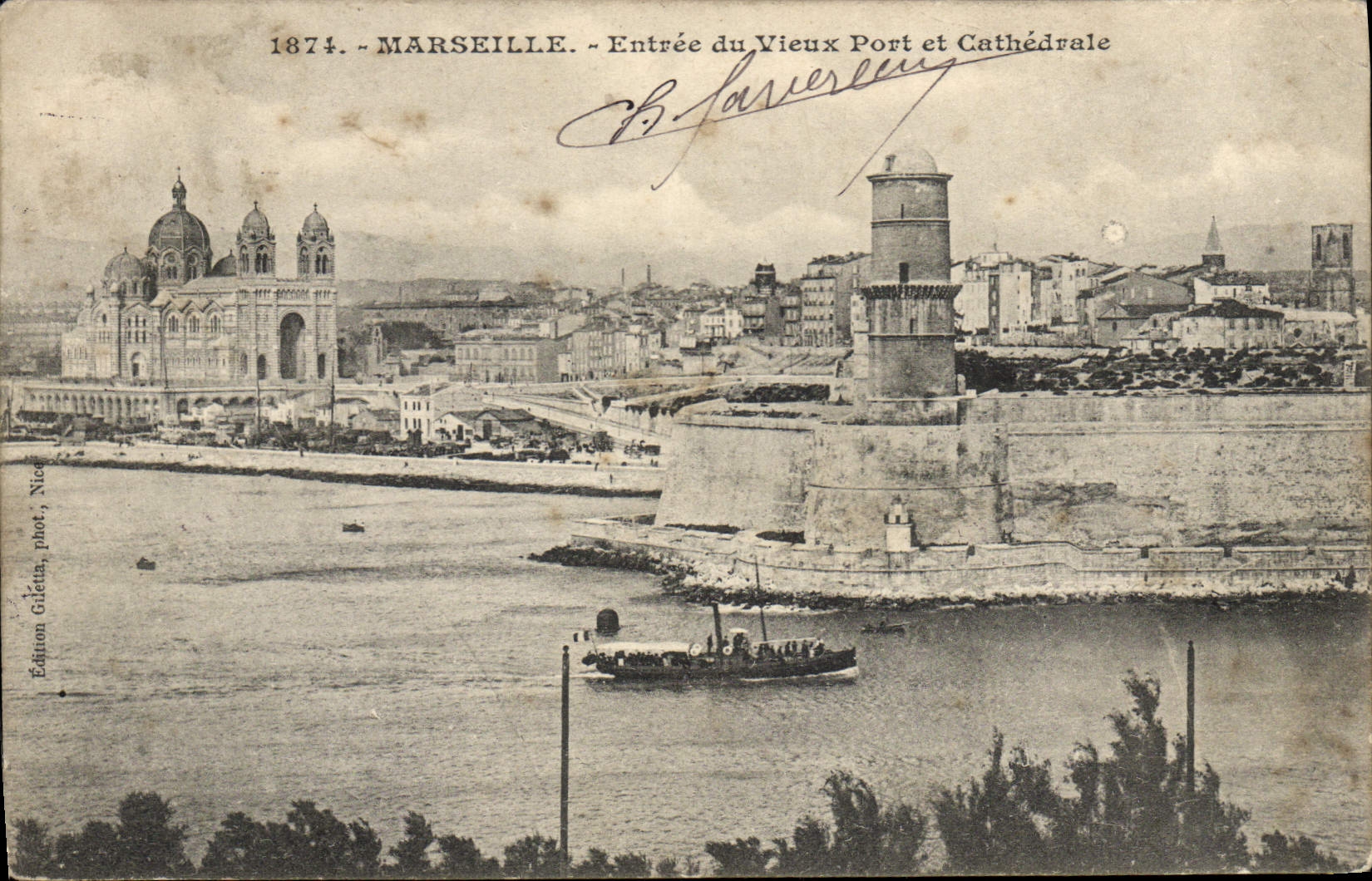 CPA Marseille Entree du Vieux Port et Cathedrale