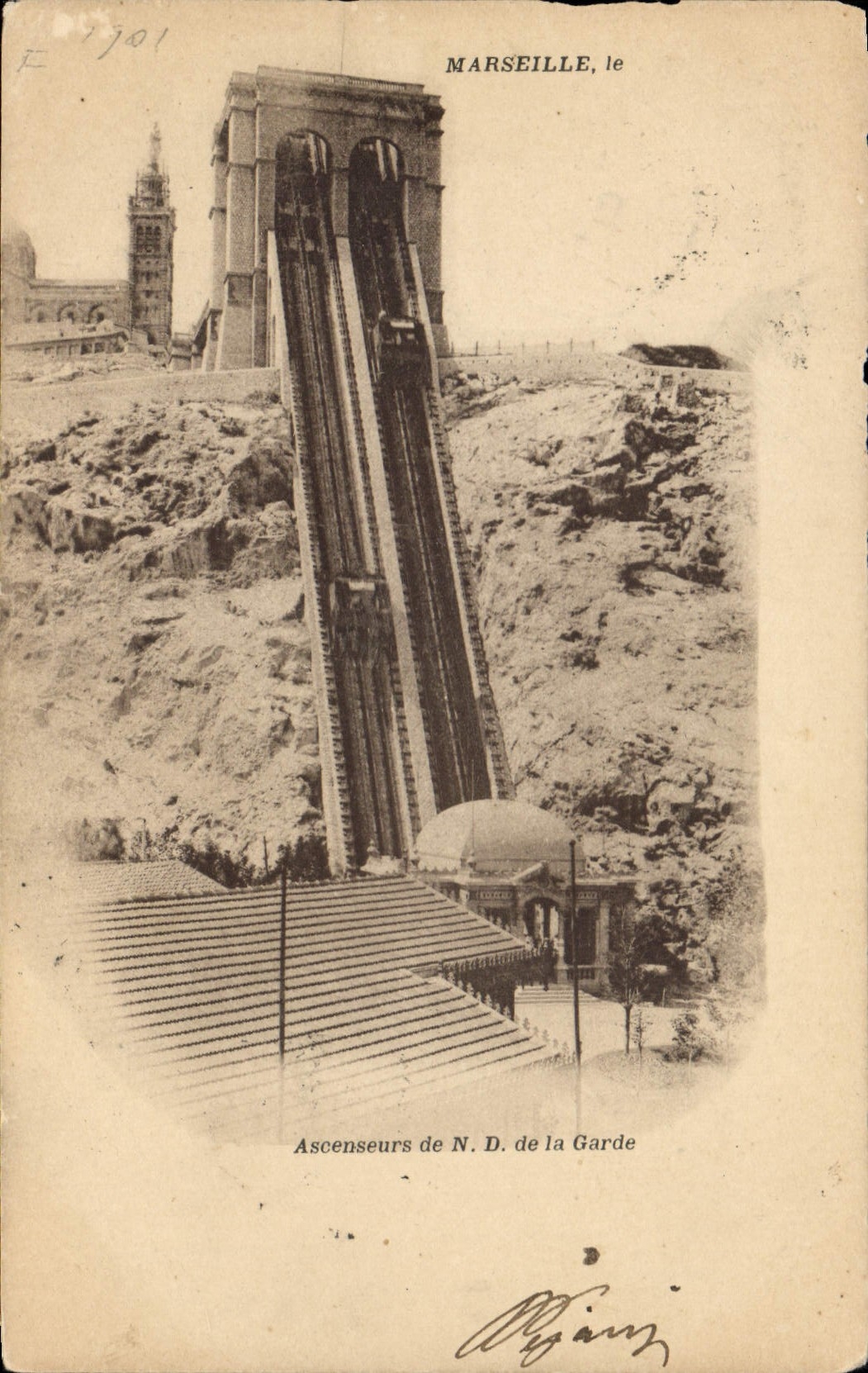 CPA Marseille Ascenseurs de Notre Dame de la Garde