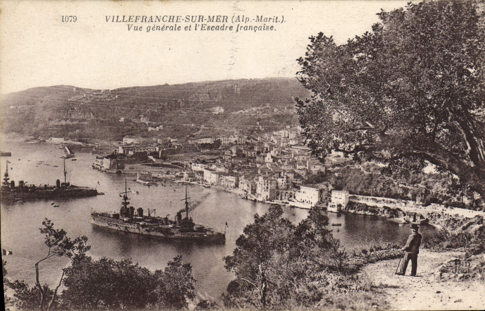 VINTAGE POSTCARD Villefranche On Sea View and the French squadron Boats
