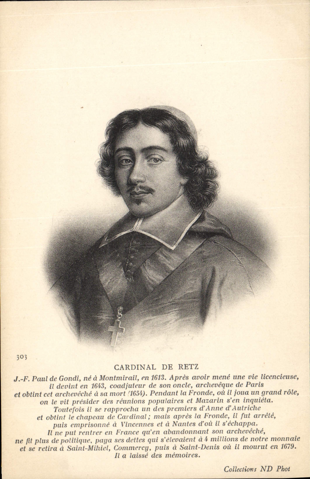 VINTAGE POSTCARD Cardinal of Retz