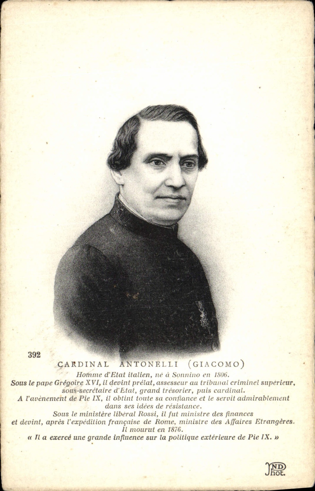 VINTAGE POSTCARD Cardinal Antonelli Italian Statesman