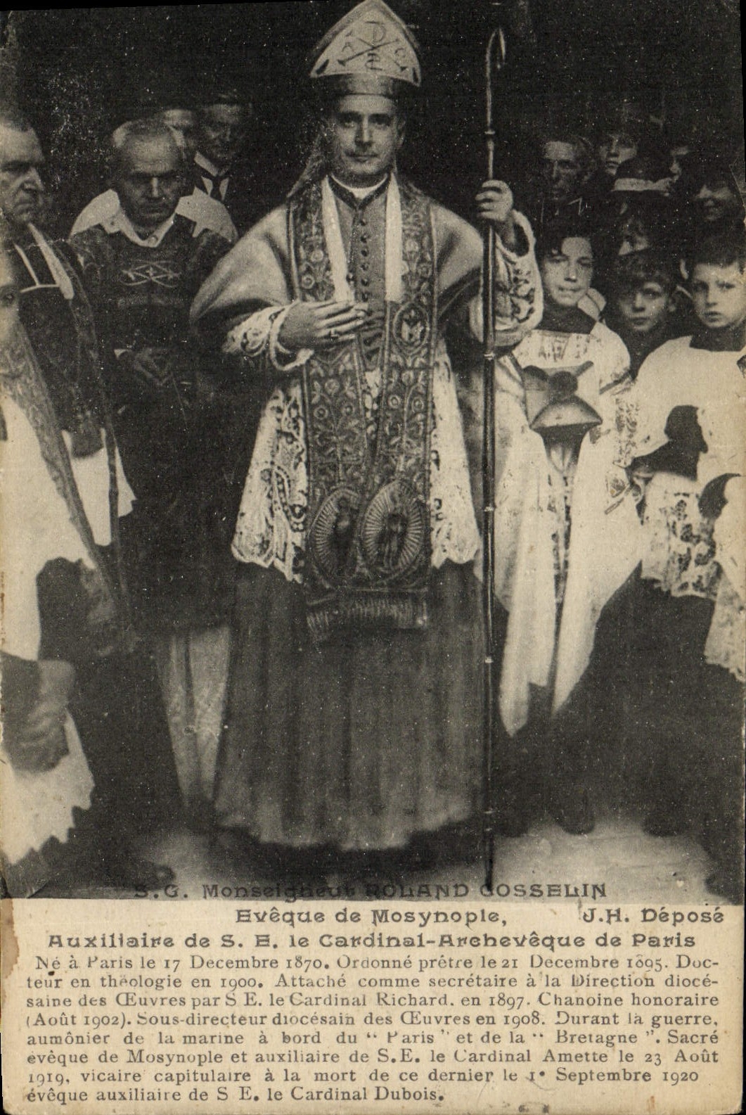 Obispo de Rolando Gosselin del Monseigneur de la POSTAL de la VENDIMIA de Mosynopie