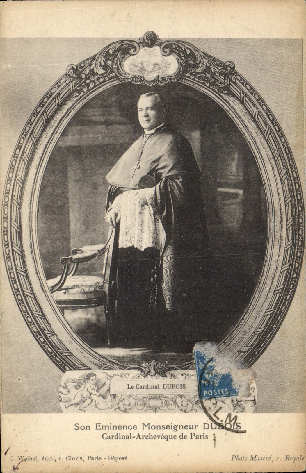 POSTAL de la VENDIMIA su arzobispo cardinal de Dubois del Monseigneur de la eminencia de París