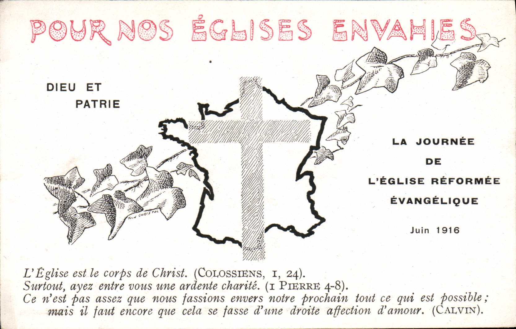 CPA Pour nos eglises envahies Dieu et patrie Journee de l'eglise reformee evangelique 