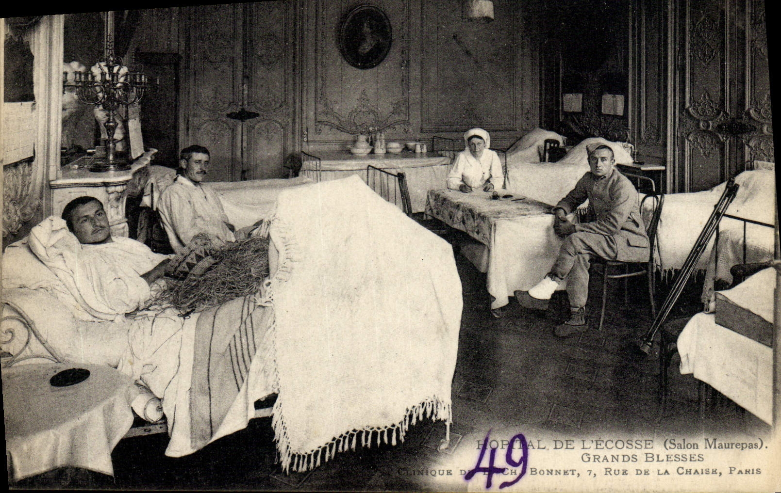 VINTAGE POSTCARD Hopital of Scotland Salon Maurepas Grands wound Clinique of Dr. Bonnet Street of the Chair Paris Infirmiere