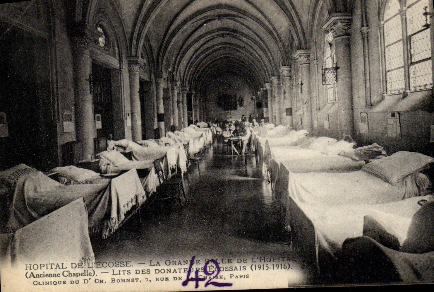 VINTAGE POSTCARD Hopital of Scotland the Grands big room wound Clinique of Dr. Bonnet Street of the Chair Paris Infirmiere
