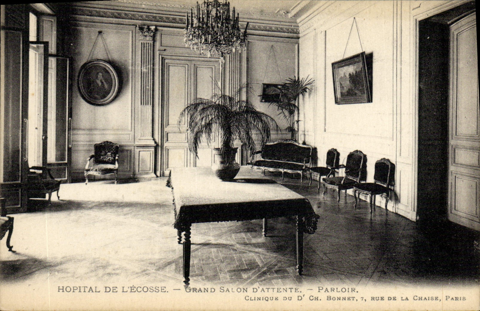 VINTAGE POSTCARD Hospital of Scotland Large Clinical waiting room Visiting room of Dr. Bonnet Street of the Chair Paris Nurse