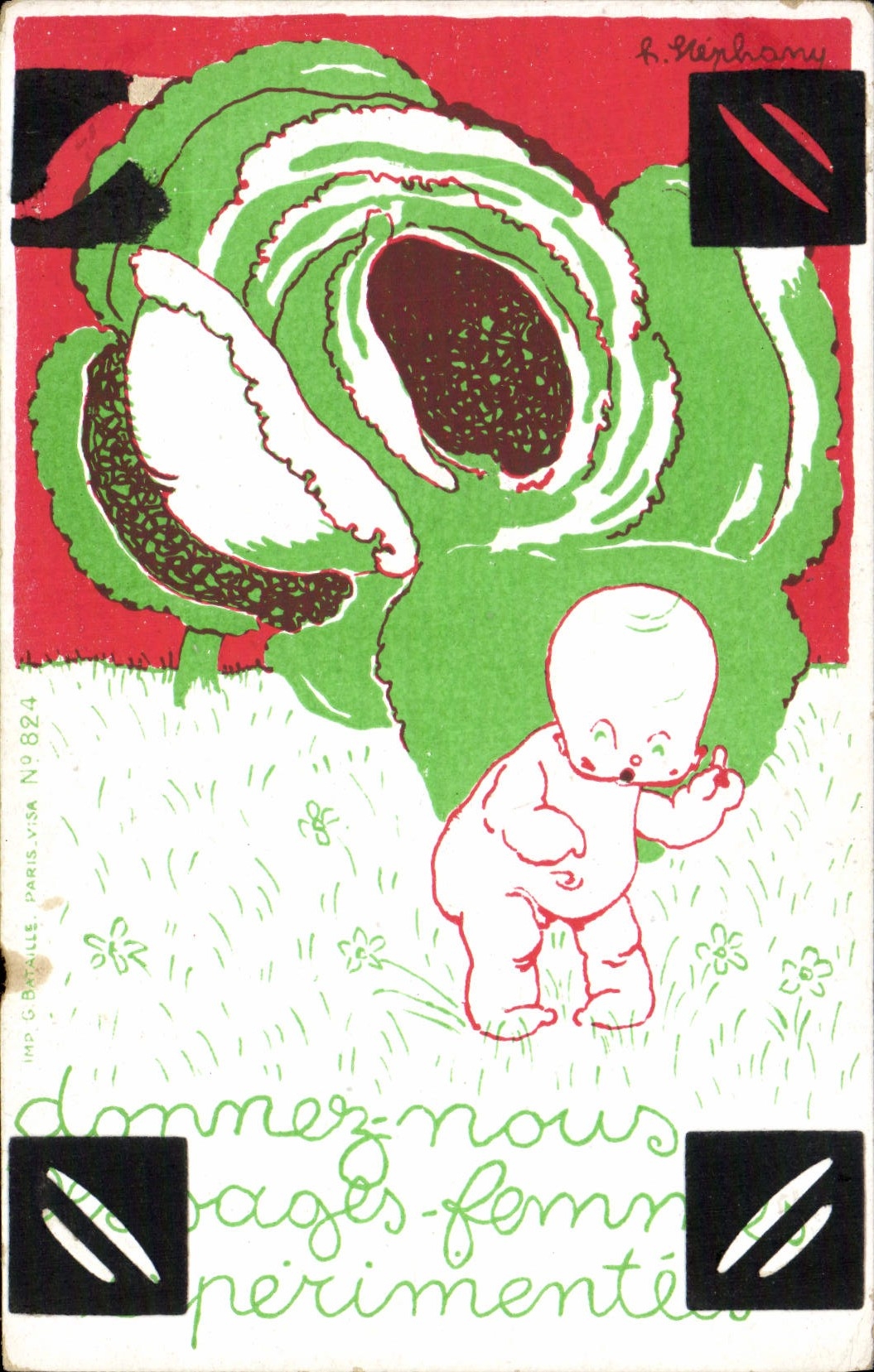 VINTAGE POSTCARD Wise child wife Baby Cabbage