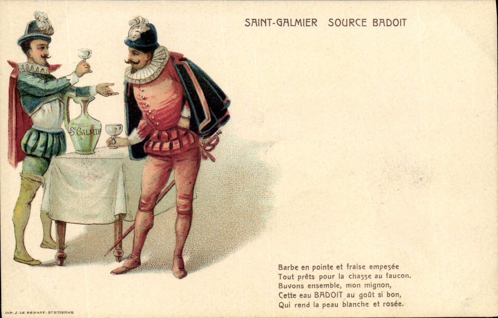 VINTAGE POSTCARD Saint Galmier Source Badoit Drives out with the faucoun Rapace