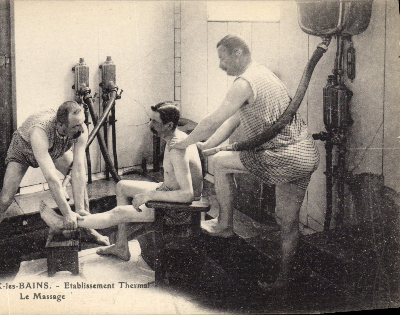 Establecimiento hidropático de Aix-les-Bains de la POSTAL de la VENDIMIA el masaje