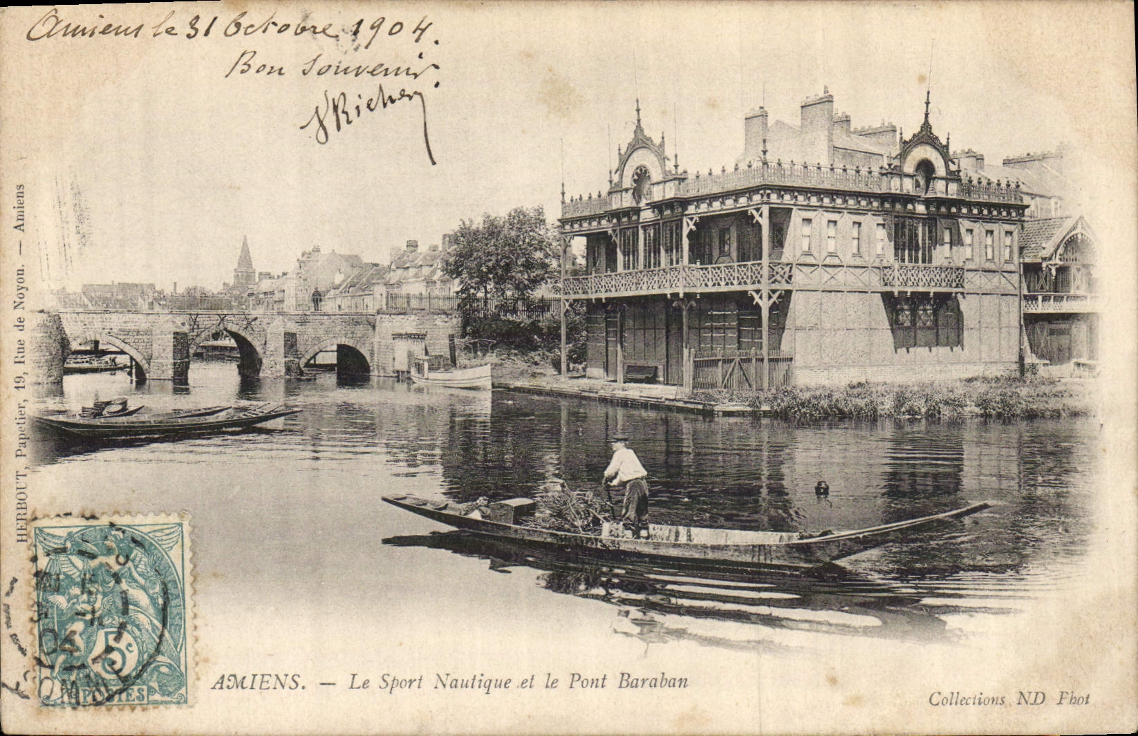 VINTAGE POSTCARD Amiens the water sport and the Baraban bridge